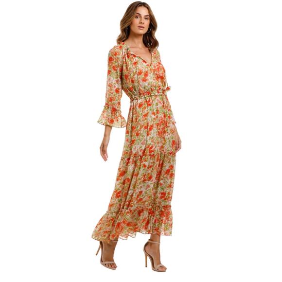 Misa Los Angeles Dress Women XS Lucinda Floral Maxi Ruffle Tiered Boho Chic Flow - Picture 2 of 15